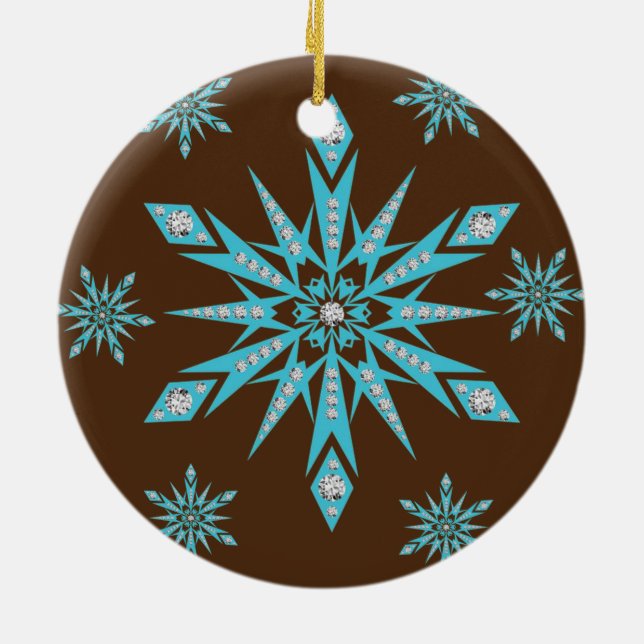Christmas Circle Ornament, Snowflake Ceramic Ornament (Back)