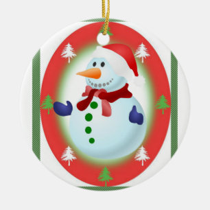 Christmas Circle Ornament, Snowman Ceramic Ornament