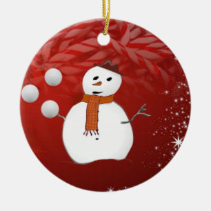 Christmas Circle Ornament, Snowman Ceramic Ornament