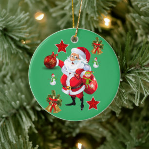 Christmas Circle Ornament, Snowman Ceramic Ornament