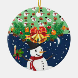 Christmas Circle Ornament, Snowman Ceramic Ornament