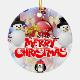 Christmas Circle Ornament, Snowman Ceramic Ornament