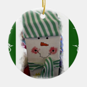 Christmas Circle Ornament, Snowman Ceramic Ornament