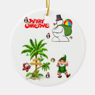 Christmas Circle Ornament, Snowman Ceramic Ornament