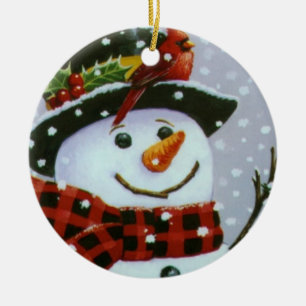 Christmas Circle Ornament/Snowman Ceramic Ornament