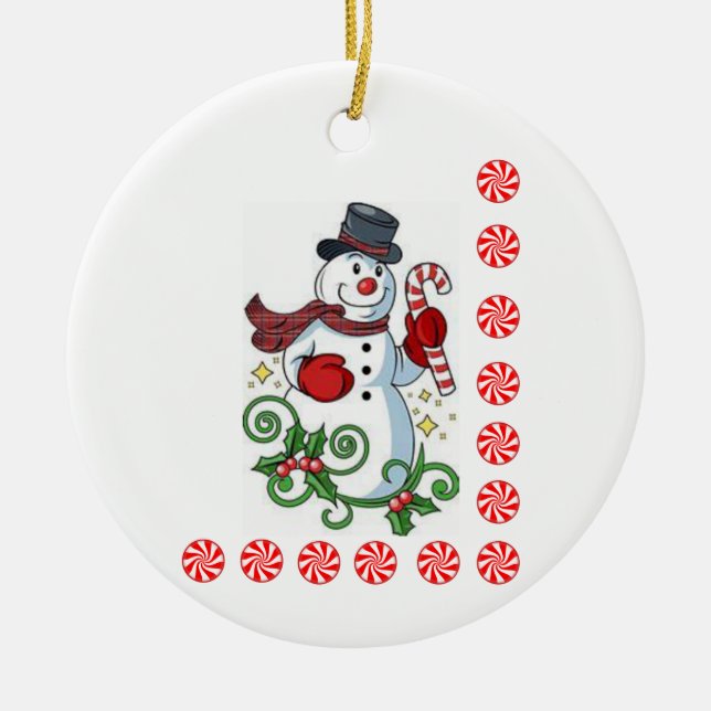 Christmas Circle Ornament, Snowman Ceramic Ornament (Front)
