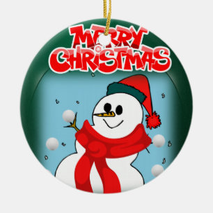 Christmas Circle Ornament, Snowman Ceramic Ornament