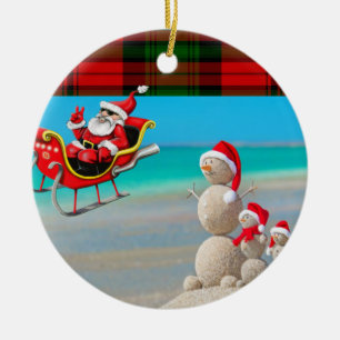 Christmas Circle Ornament, Snowman Ceramic Ornament