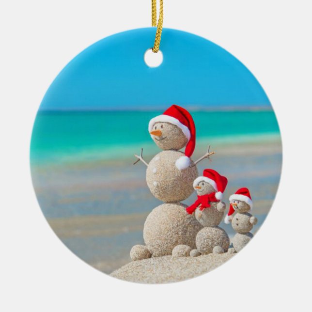 Christmas Circle Ornament, Snowman Ceramic Ornament (Front)