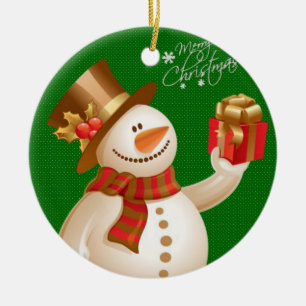 Christmas Circle Ornament, Snowman Ceramic Ornament