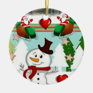 Christmas Circle Ornament, Snowman Ceramic Ornament