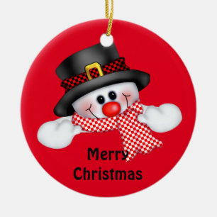 Christmas Circle Ornament/Snowman Ceramic Tree Decoration