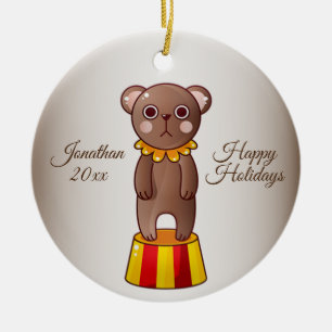 Christmas Circus Bear  Ceramic Ornament
