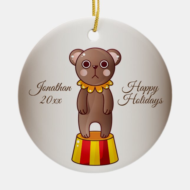 Christmas Circus Bear  Ceramic Ornament (Front)