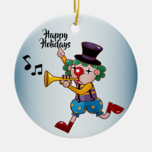 Christmas Circus Clown Music Ceramic Ornament