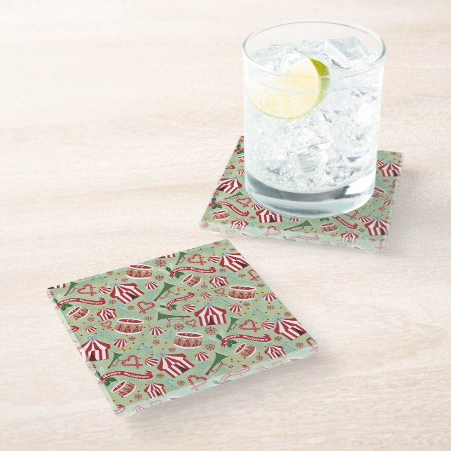 Christmas Circus Glass Coaster (Angled)