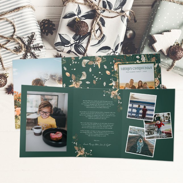 Christmas Citrus Botanical Florals | 7 Photo Tri-Fold Invitation (Creator Uploaded)