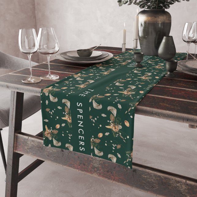 Christmas Citrus Botanical Florals | Monogram Short Table Runner (Creator Uploaded)