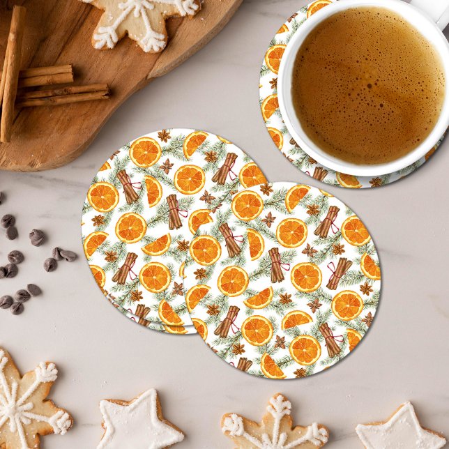 Christmas Citrus Orange and Spice Round Paper Coaster (Creator Uploaded)