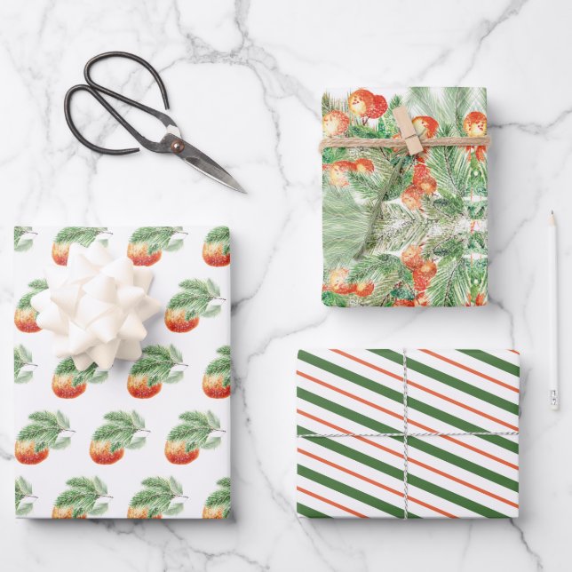 Christmas Citrus Orange Wrapping Paper Sheets (Front)