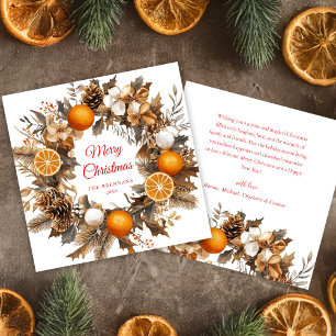 Christmas Citrus Wreath Dried Oranges Elegant Holiday Card