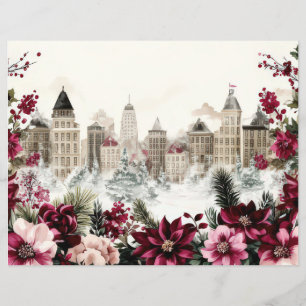 Christmas City and Flowers Scrapbook Paper