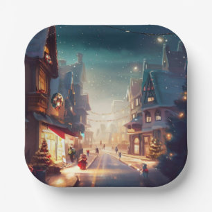 Christmas City Street 2 Paper Plate