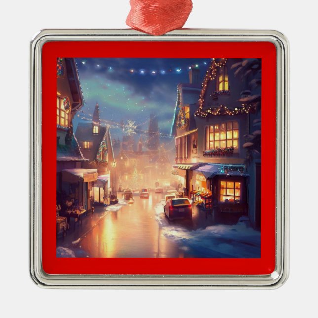 Christmas City Street 3 Metal Ornament (Front)