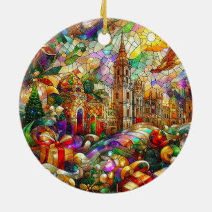 CHRISTMAS CITYSCAPE ~ Ceramic Ornament ~ Bright ~