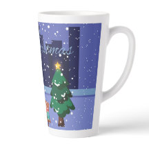 Christmas cityscape with street lamp, tree and gif