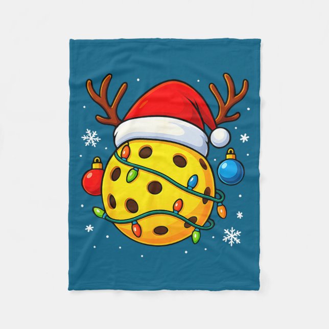 Christmas Ckleball Santa Hat Lights Srts Xmas Paja Fleece Blanket (Front)