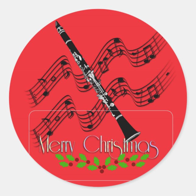 Christmas Clarinet, Merry Christmas! Classic Round Sticker (Front)