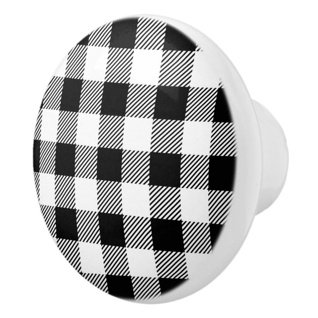 Christmas classic Buffalo check plaid pattern B&W Ceramic Knob (Right)
