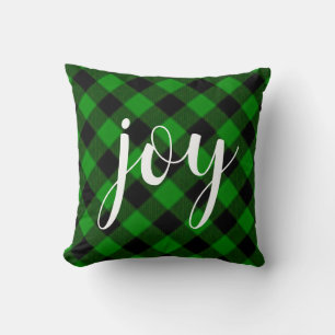 Christmas classic green Plaid classic joy script Cushion