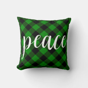 Christmas classic green Plaid classic peace script Cushion