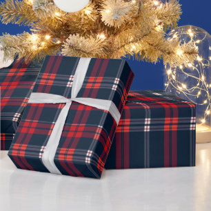 Christmas Classic Navy Blue Red Tartan Holiday Wrapping Paper