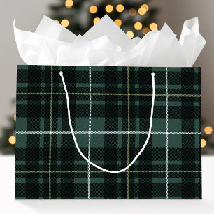 Christmas Classic Plaid Dark Green Holiday Tartan Large Gift Bag