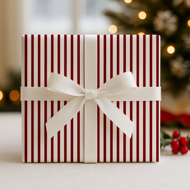 Christmas classic red /Off-white striped  Wrapping Paper (Creator Uploaded)