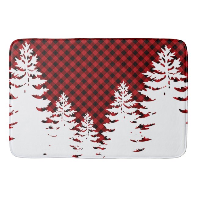 Christmas classic Red Plaid Christmas evergreens Bath Mat (Front)