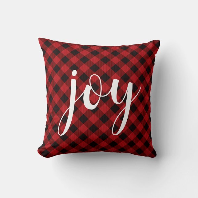 Christmas classic Red Plaid classic joy script Cushion (Front)