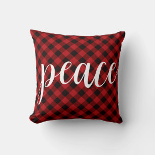 Christmas classic Red Plaid classic peace script Cushion