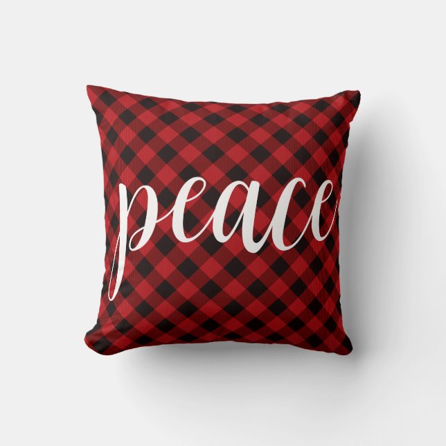 Christmas classic Red Plaid classic peace script Cushion (Front)