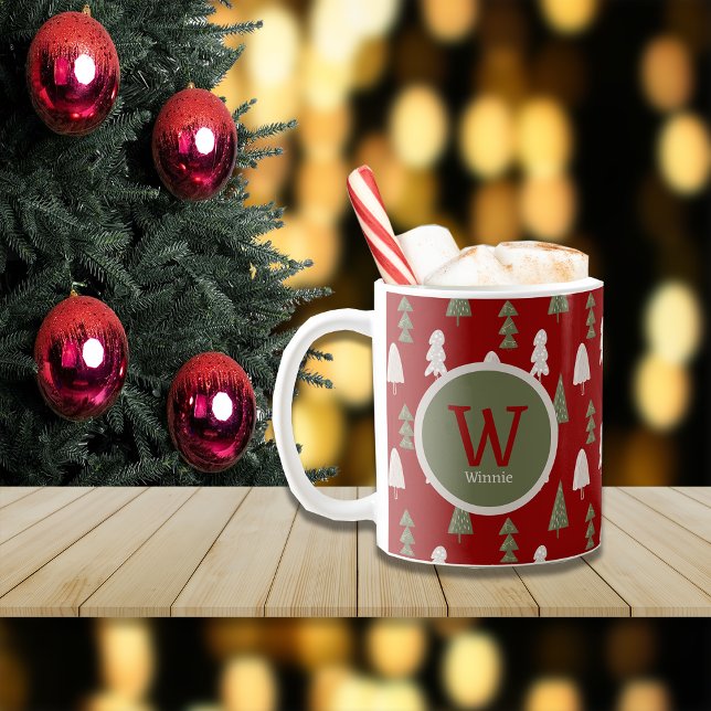 Christmas Classic Trees Custom Monogram and Name Coffee Mug (Creator Uploaded)