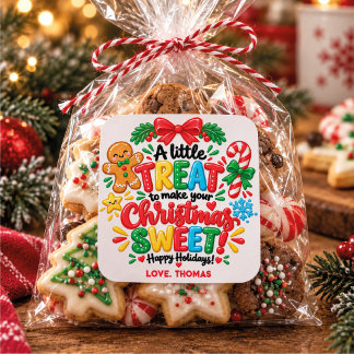 Christmas Classroom Treats Custom Name Square Sticker