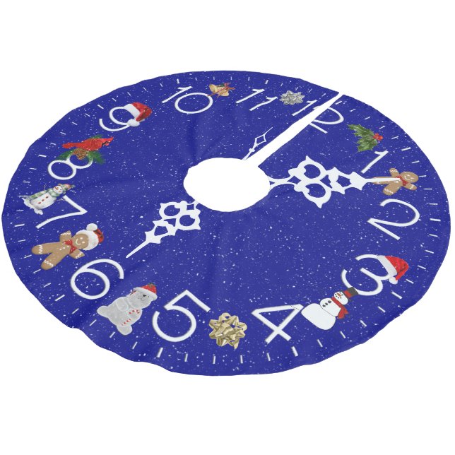 Christmas Clock with Snowflakes Brushed Polyester Tree Skirt (Angled)