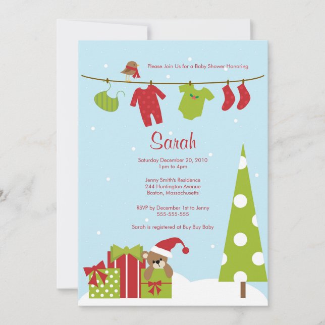 Christmas Clothesline Baby Shower Invite (Front)