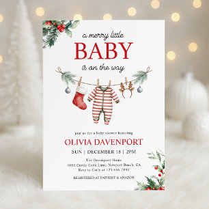 Christmas Clothesline Merry Little Baby Shower Invitation