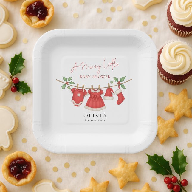 Christmas Clothesline Merry Little Baby Shower Paper Plate (Creator Uploaded)