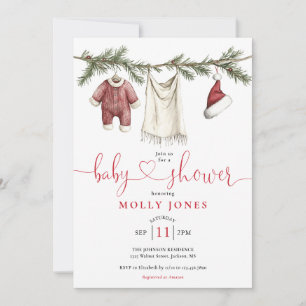 Christmas Clothesline Winter Baby Shower Invitation