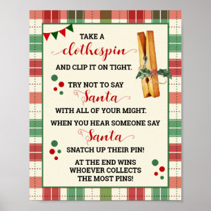 Christmas Clothespin Don't Say Santa Game Sign